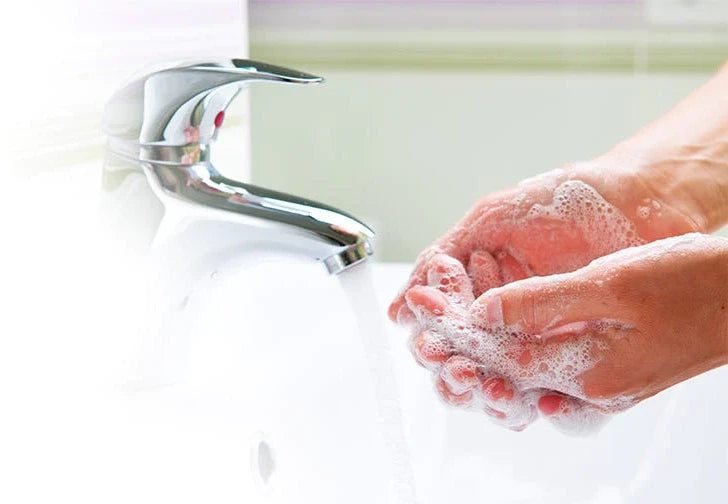 Washing hands in Bacteria Free Water treated by UV Lights